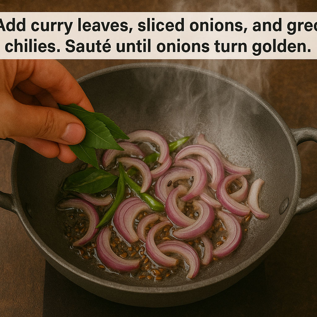 Sautéing Curry Leaves and Onions