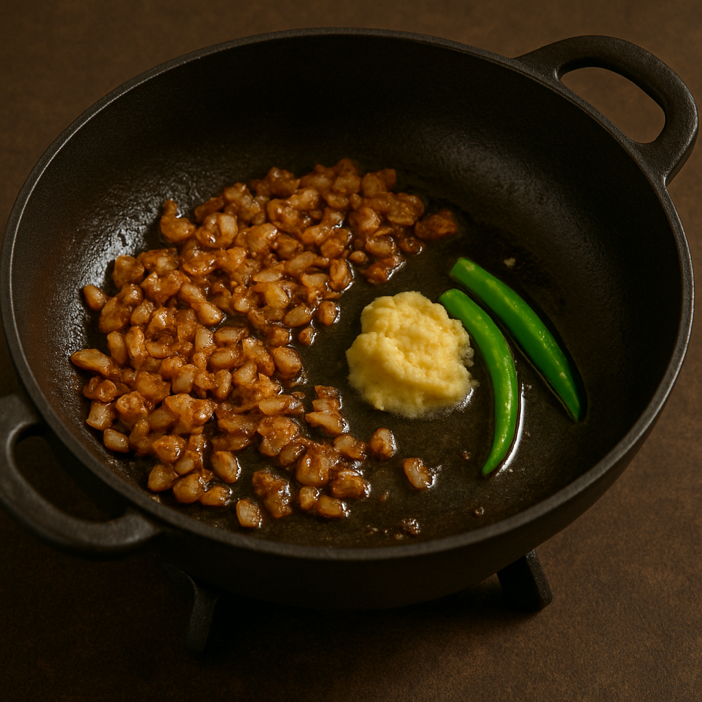 Sauteing Onions and Chilies in Skillet