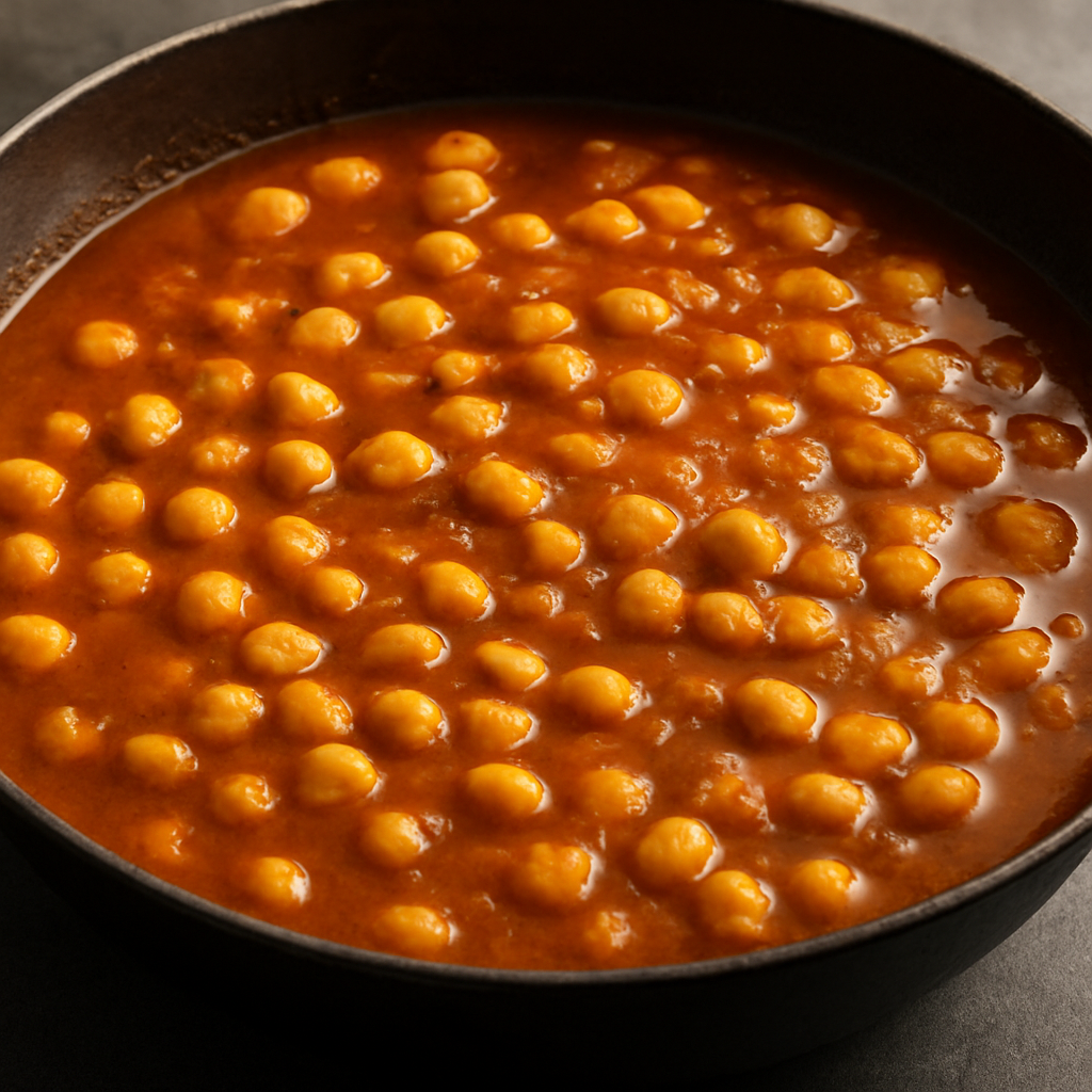 Simmering Chickpea Curry in Skillet